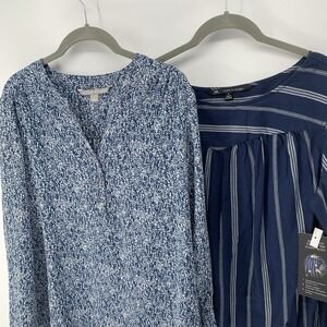 2 New Blue Tone Long Sleeve Tops Valerie Stevens Henley & Lee Shape Illusions